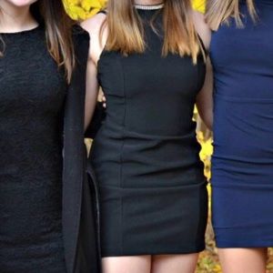 Short Black Tight Dress with Choker Neckline